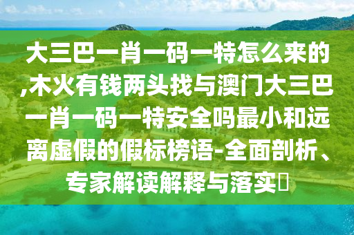 大三巴一肖一碼一特怎么來的,木火有錢兩頭找與澳門大三巴一肖一碼一特安全嗎最小和遠(yuǎn)離虛假的假標(biāo)榜語-全面剖析、專家解讀解釋與落實?